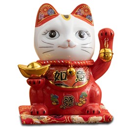 Pheyihe 5.5 Inch Feng Shui Lucky Cats,Maneki-Neko Lucky cat,Money Box cat,Fortune cat deoration cat for Home Office,Gifts,Red Lucky Cats