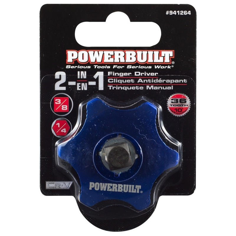 Powerbuilt 3/8 Inch Drive Palm Ratchet Handle, Finger Ratchet, Stubby