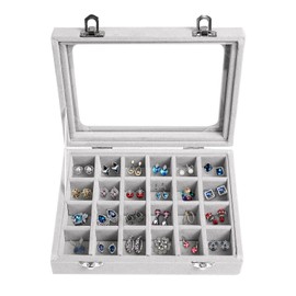 EONGOA Velvet Jewelry Box 24 Grid Jewelry Earrings Display Organiser Box Ring Tray Holder Earrings Storage Case for Girls Women Wife Mom (Gray)