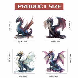 SUPERDANT 4Pcs Dragon Iron on Transfer Paper Dragon Heat Transfer StickerI Ron-on Decals DTF Transfers Ready to Press for Hoodies T-Shirt Jackets Decor Applique Kid's Gift