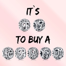 Annmors Women's Letter A–Z Charms for Bracelet 925 Sterling Silver Pendant Vintage Alphabet Bead Spell the Word Collection, Cubic Zirconia