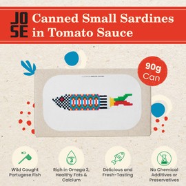 Canned Small Sardines in Tomato Sauce by Jose Gourmet, Wild Caught Portuguese Sardines, Tinned Fish in Tomato Sauce, High Protein Sustainable Seafood, Omega 3, Fair Trade, 90g Can