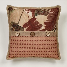 Touch of Class Key West Tropical Palm Pieced Decorative Russet Brown Sage Green Pillow Flanged 18" Square