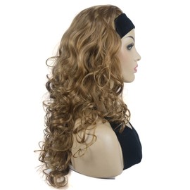 Lydell 22" Long 3/4 Curly Women Wigs Hairpiece Headband Wigs Soft Layered Heat Resisting Fiber Synthetic Hair (Golden Reddish Brown)