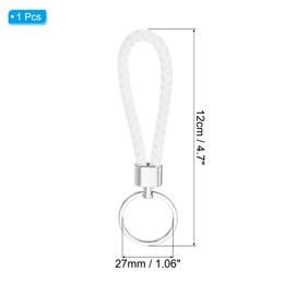 PATIKIL Braided Leather Keychain with Stainless Steel Key Ring, PU Woven Wristlet Lanyard Strap Fob Keyring Holder for Car Bag Wallet Pendant, White