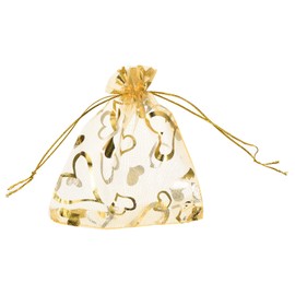 MECCANIXITY Organza Bag 4" x 6", Sheer Heart Mesh Bags Drawstring Gift Bags Bulk Party Favor Bag Jewelry Pouches for Wedding Candy Valentines Wedding Festival (Gold, Pack of 100)