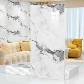 10pcs Marble Peel and Stick Waterproof Wall Panels,Heat-Resistant Backsplash Tile, 23.6"x11.8" PVC Foam Wall Sticker for Kitchen,Living Rooms,Bedrooms TV Walls,Grey White (Not Real Tile 19.4 Sq. Ft.)