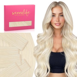 WENNALIFE Invisi Edge Tape in Hair Extensions Human Hair, 16 Inch 25g 10pcs Platinum Blonde Invisible Luxury Remy Hair Extensions Natural Seamless Injected Tape Straight Extensiones De Cabello Humano