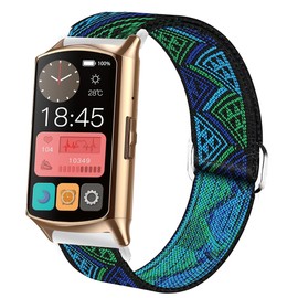 Compatible with EGQINR Smartwatch Bands,Lamshaw 18mm Stretch Elastics Nylon Adjustable Replacement Strap Accessories for Men & Women Compatible for EGQINR H31/MKYOPT H31 Smartwatch Fitness Trackers-1.58" (Blueprint)