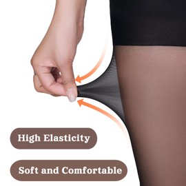Citystl 2 Pairs Women's Sheer Black Tights-Control Top Pantyhose with Reinforced Toes(Black-M)