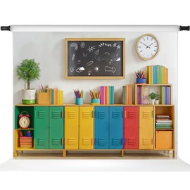 Kate Colorful Locker School Backdrop Chalkboard, 7x5ft