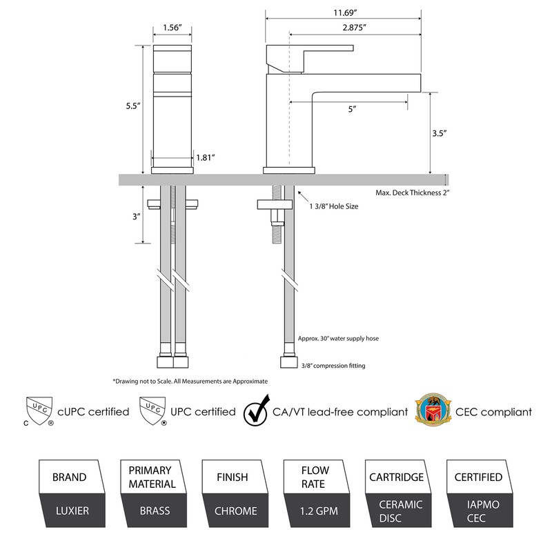 Luxier BSH05-SC Single Hole Single-Handle Bathroom Faucet with drain in