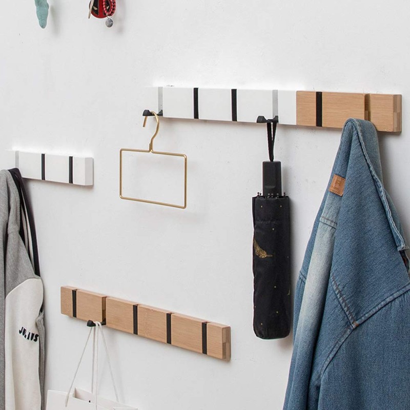 YunNasi Bamboo Coat Rack with Foldable Hooks Wall Coat Rack