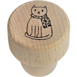 19mm 'Cat Wearing Scarf' Wooden Bottle Stopper/Cork (BS00005900)