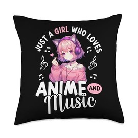 Just a Girl Who Loves Anime and Music Japanese Chibi Teen Throw Pillow