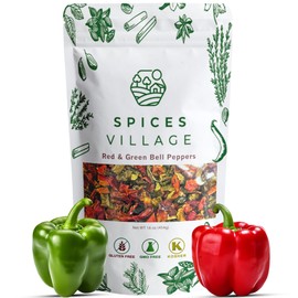 SPICES VILLAGE Dehydrated Bell Peppers Mix, Dried Bell Pepper Flakes, 16 Oz (1 lb), Dried Ramen Toppings, Bulk Dried Vegetables for Soup Mix, Kosher, Gluten Free, Non GMO