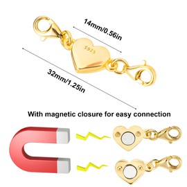 Heart Magnetic Jewelry Clasps, 925 Sterling Silver Double Lobster Magnetic Lobster Jewelry Lobster Clasp Necklace Extender for Necklace Bracelet DIY Jewelry Making (14K Gold Plated)