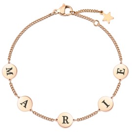 TMT Personalisiertes Armband Mit Buchstaben Silber Rosegold | Mutter Tochter Geschenk Kette mit Namen | Armband Mit Gravur | Edelstahl Armband Damen