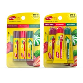 Carmex Daily Care - Tubos de bálsamo labial hidratante con SPF, cereza fresca, fresa y gaulteria, paquete de 0.35 onzas, 3 unidades (paquete de 2)
