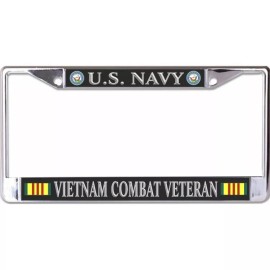 navy vietnam combat veteran flag military seal logo chrome license plate frame