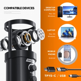 Studio Recording Microphone Isolation Shield with Pop Filter and Metal Tripod Stand, Studio Mic to PC Laptop Smartphone, Music Microphone for Recording Singing Podcasting