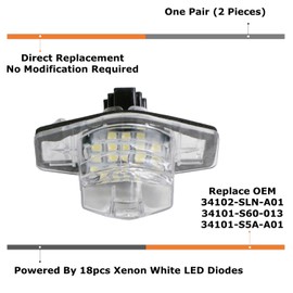 iJDMTOY OEM-Fit 3W Full LED License Plate Light Kit Compatible with Honda Civic Coupe Fit CR-V Element Crosstour Odyssey Insight HR-V, Powered by 18-SMD Xenon White LED