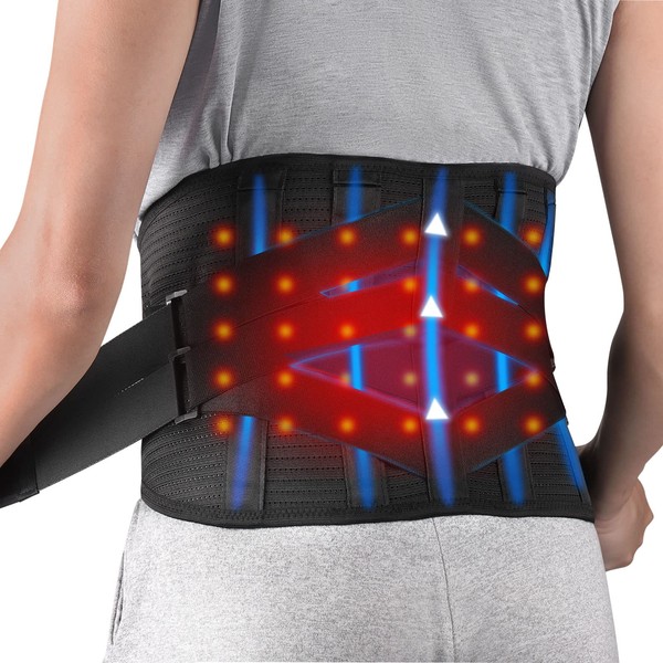 Heated Back Brace for Lower Back Pain Relief, HONGJING Heating Compression Belt Rechargeable for Herniated Disc and Scoliosis Pain Relief (L)
