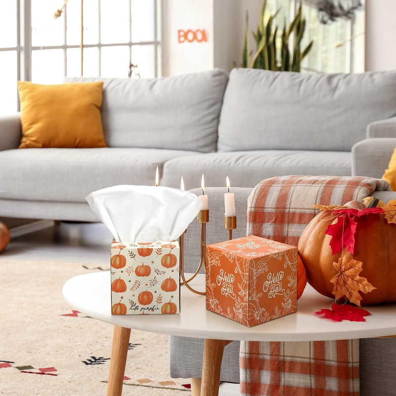 Bencailor 12 Pack Fall Pumpkin Facial Tissues Bulk,Orange,Hello Pumpkin