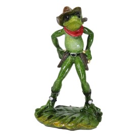 Wild Western Standoff Cowboy Frog With Hat Cigar And 2 Guns On Lilypad Figurine