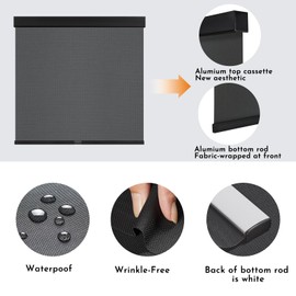 Persilux Free-Stop Cordless Solar Blinds for Window Shades Light Filtering Roller Shades (34.5"W x 72"H) UV Protection Flame Retardant 5% Openness Sheer Shades for Windows Patio Easy to Install Black