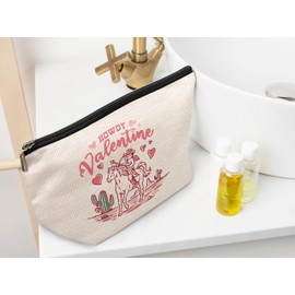 Ayxvt Cowboy Valentines Makeup Bag - Pink Cowboy Valentines Cosmetic Bags For Women, Pink Western Gifts For Women, Valentines Day Gifts For Her Girlfriend Wife Mom, Howdy Valentines