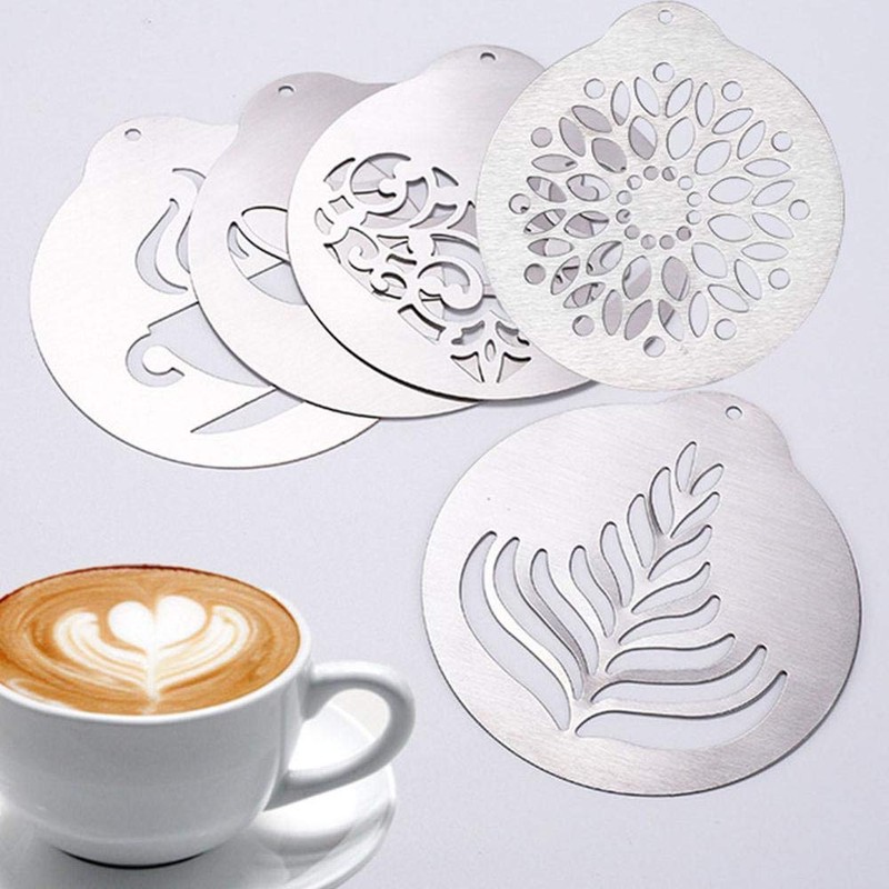 Set of 5 Stainless Steel Latte Art Templates for Cappuccino