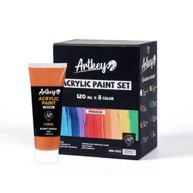 Artkey Acrylic Paint Set - 8 Colors (120 ml/4.06 oz) Tubes, Rich & Vibrant Pigments, Professional Artists Acrylic Paints - Art Supplies for Canvas Wood Rock Clay Fabric Ceramics Art Crafts Painting