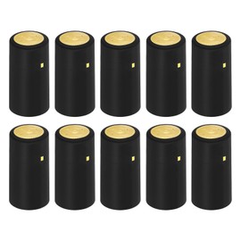 sourcing map Pack of 100 PVC Heat Shrink Capsules for Wine Bottles, Shrink Cap with Tear-Off Tab, Shrink Closure for Wine Cellar and Home Use, Black/Gold, 30 x 60 mm