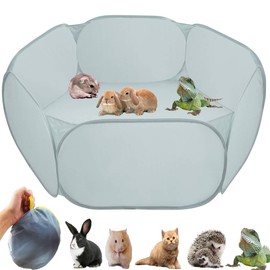 Small Animal Cage Tent Playpen with Fabric,Reptiles Cage,Breathable Transparent Pet Playpen Pop Open Outdoor/Indoor Exercise Fence,Portable Yard Fence (Solid-Grey)
