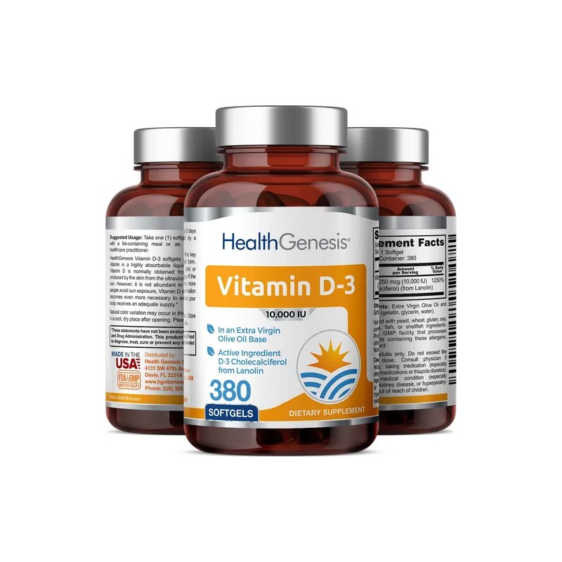 Health Genesis Vitamina D3 10000 Iu 380 Cápsulas Blandas
