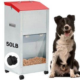 Willinglong 50 lb Automatic Dog Feeder for Large Breed with Wheels Galvanized Gravity Dog Food Dispenser Outdoor Pet Self Feeding, Easy to Move with Rolling Wheels