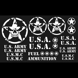 Skunkmonkey - Decal Kit Compatible with Jeep Wrangler - Army Star Skull Oscar Mike - Matte Black Stickers