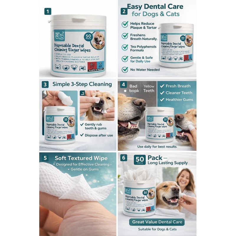 Dog Disposable Dental Cleaning Finger Wipes for Puppies & Dogs