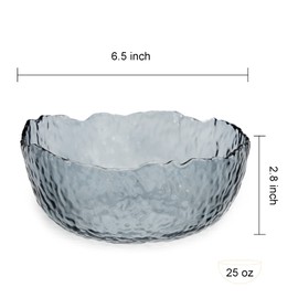 TOSSOW Glass Salad Bowl Irregular Shape Serving Bowls, 25 oz Pyrex Mixing Bowls for Kitchen Prep, Fruit, Snack, Dessert, and Candy Dishes or Nut Bowls(Grey)