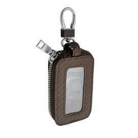 HQRNYP Premium Car Key Fob Case, Car Key Holder, Leather Auto Keychain Protection Bag, Zipper Keychain Fob Bag for Men Women (Coffee)