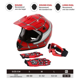 TCT-MOTORPARTS DOT Youth Kids Motorcycle Four Wheeler Riding Racing Helmet Motocross ATV Helmets Offroad Street Dirt Bike Go-Kart BMX MX Full Face Helmet Red Spider X-Large Size