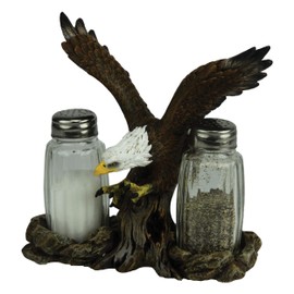 River's Edge Products Salt and Pepper Shakers, Eagle, Poly Resin and Glass Matching Set