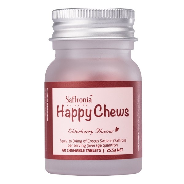 Unichi Saffronia Happy Chews Elderberry Flavour Chewable Tab X 60 (Twin Pack)