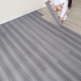 Peel and Stick Floor Tile, 40 Pack 60 Sq.FT Self Adhesive Vinyl Flooring Planks,Washed Adhesive Wood Plank, Flooring Tiles for Bathroom, Kitchen, Living Room (36" x 6", Gray)