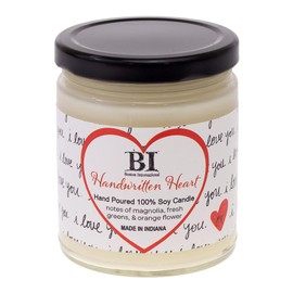 Boston International Scented Candles Made in The USA Hand-Poured Fragrant Candle in Glass Holder with Lid, 9 Ounces, Handwritten Heart (Magnolia, Fresh Greens, Orange Flower)