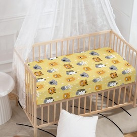 JEPFEIXIA Yellow Animals Fitted Crib Sheet for Boys Girls Lion Tiger Koala Zebra Giraffe Cheetah Baby Sheet for Standard Crib and Toddler Nursery Bed Mattress Sheets 28"x52"
