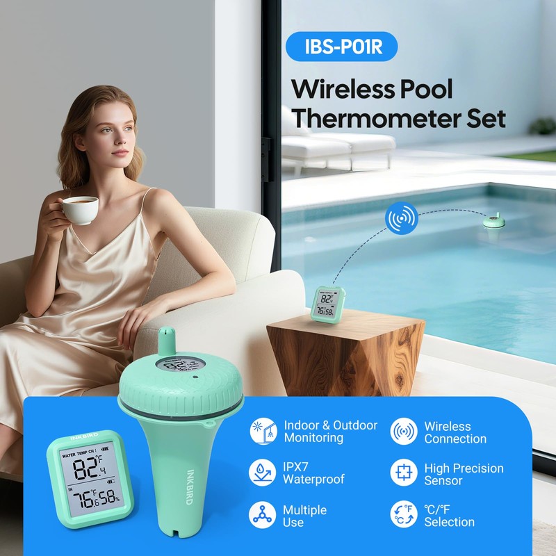 Inkbird Wireless Pool Thermometer and Receiver Set, Floating Thermometer with