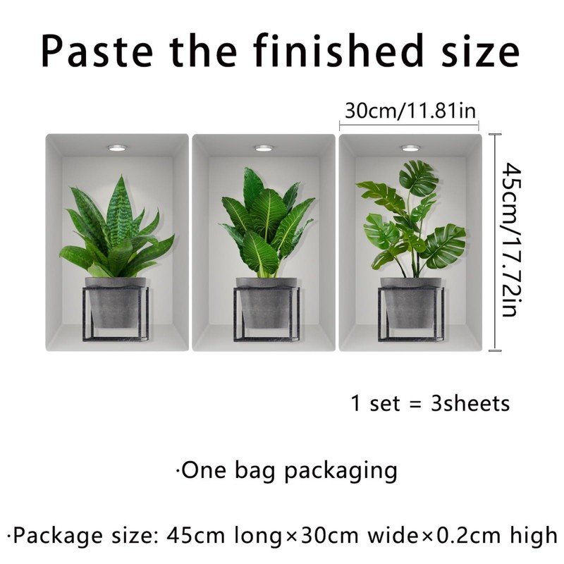 SMAOSTORE Wall Sticker, Green Plant, Potted Plant, Decorative Plant, Stylish,