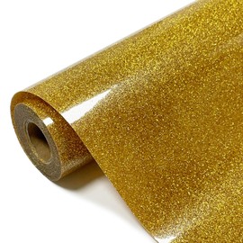 SCZENQI Glitter HTV Heat Transfer Vinyl Rolls- 10" x 8ft. Glitter HTV for Shirts. Iron on Vinyl and Heat Transfer Vinyl for All Cutters Machines. Easy to Cut & Weed Heat Vinyl Designs (Gold)
